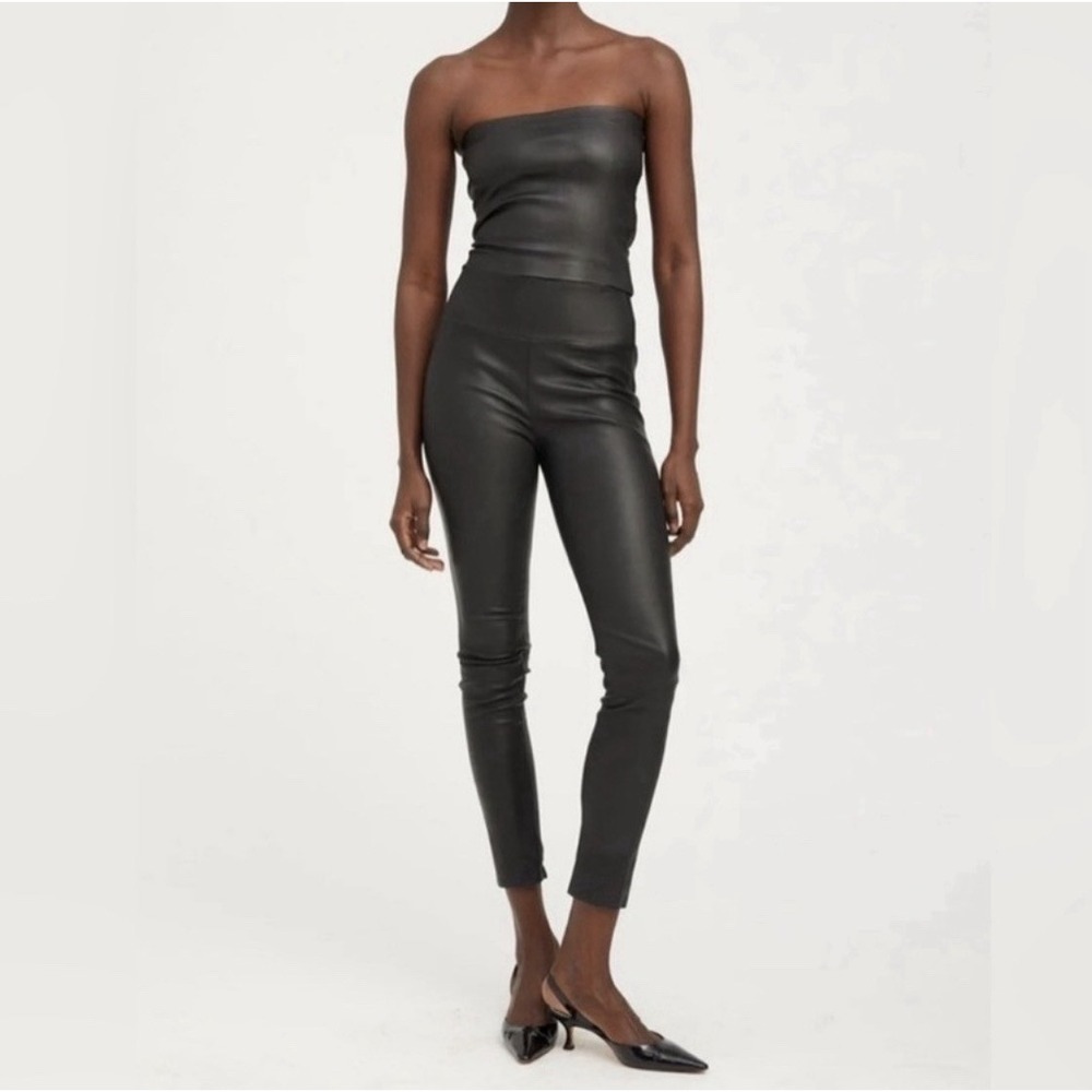 SPRWMN Women's Black Lamb Leather Ankle Pull-On Pants Leggings Size M